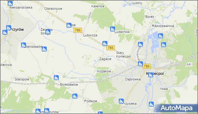 mapa Zagacie gmina Koniecpol, Zagacie gmina Koniecpol na mapie Targeo