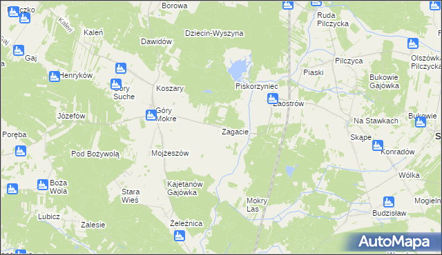 mapa Zagacie gmina Przedbórz, Zagacie gmina Przedbórz na mapie Targeo