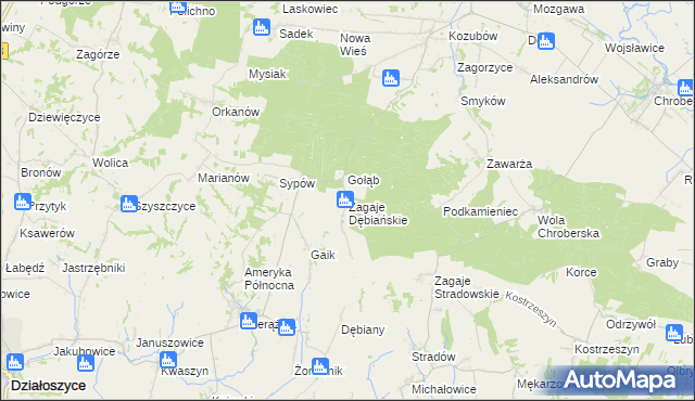 mapa Zagaje Dębiańskie, Zagaje Dębiańskie na mapie Targeo