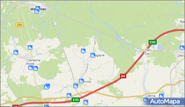 mapa Zagajnik gmina Nowogrodziec, Zagajnik gmina Nowogrodziec na mapie Targeo