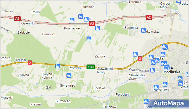 mapa Zagóra gmina Biała Podlaska, Zagóra gmina Biała Podlaska na mapie Targeo