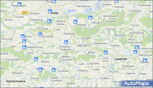 mapa Zagórzany gmina Gdów, Zagórzany gmina Gdów na mapie Targeo