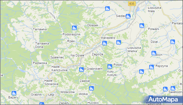 mapa Zagórze gmina Jawornik Polski, Zagórze gmina Jawornik Polski na mapie Targeo