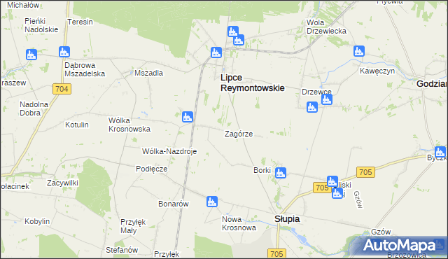 mapa Zagórze gmina Słupia, Zagórze gmina Słupia na mapie Targeo