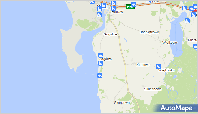 mapa Zagórze gmina Wolin, Zagórze gmina Wolin na mapie Targeo