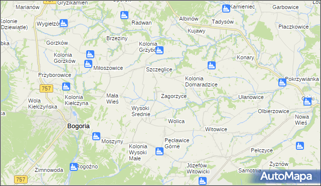mapa Zagorzyce gmina Bogoria, Zagorzyce gmina Bogoria na mapie Targeo