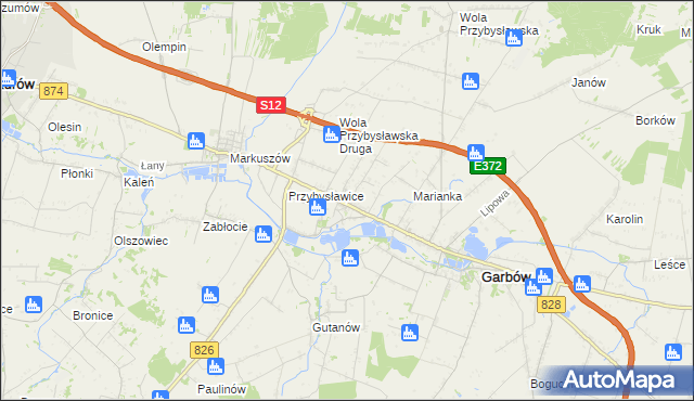 mapa Zagrody gmina Garbów, Zagrody gmina Garbów na mapie Targeo