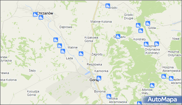 mapa Zagrody gmina Goraj, Zagrody gmina Goraj na mapie Targeo