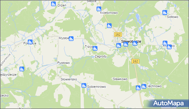 mapa Zagrody gmina Sławoborze, Zagrody gmina Sławoborze na mapie Targeo