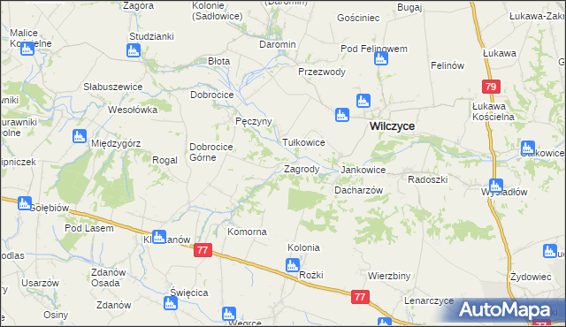 mapa Zagrody gmina Wilczyce, Zagrody gmina Wilczyce na mapie Targeo