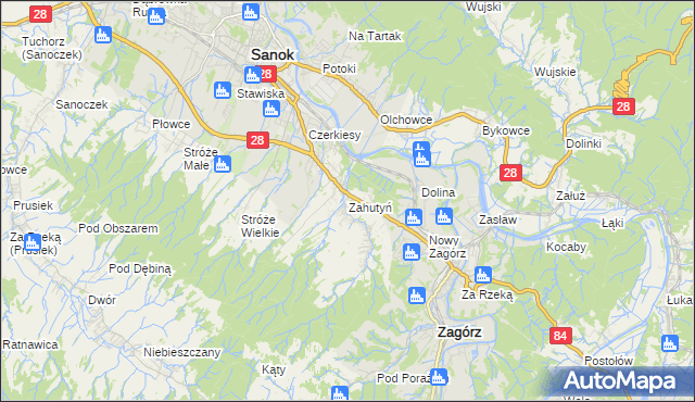 mapa Zahutyń, Zahutyń na mapie Targeo