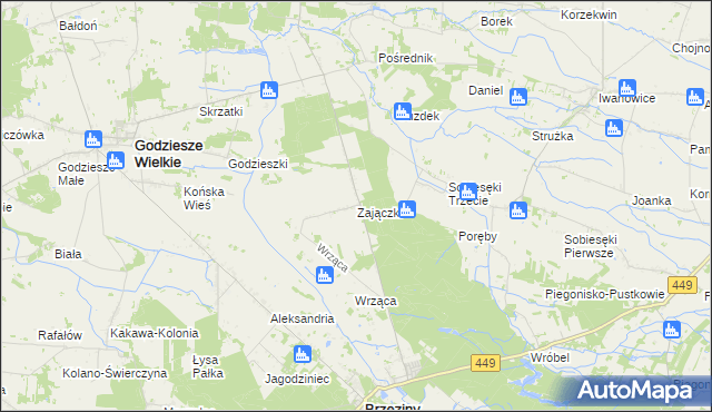 mapa Zajączki gmina Brzeziny, Zajączki gmina Brzeziny na mapie Targeo