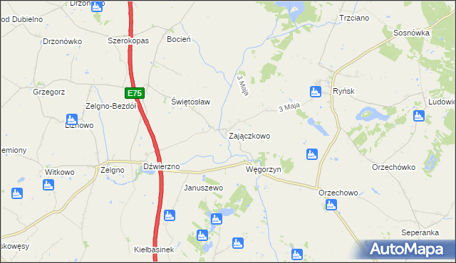 mapa Zajączkowo gmina Chełmża, Zajączkowo gmina Chełmża na mapie Targeo