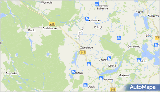 mapa Zajezierze gmina Łobez, Zajezierze gmina Łobez na mapie Targeo