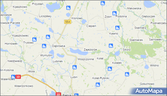 mapa Zajeziorze gmina Kikół, Zajeziorze gmina Kikół na mapie Targeo