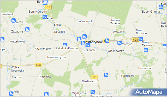 mapa Zakanale gmina Konstantynów, Zakanale gmina Konstantynów na mapie Targeo