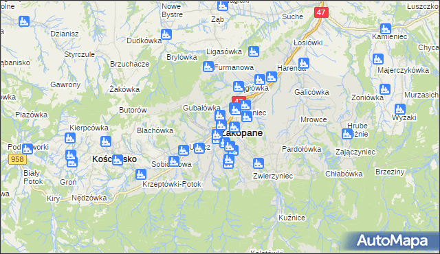 mapa Zakopanego, Zakopane na mapie Targeo