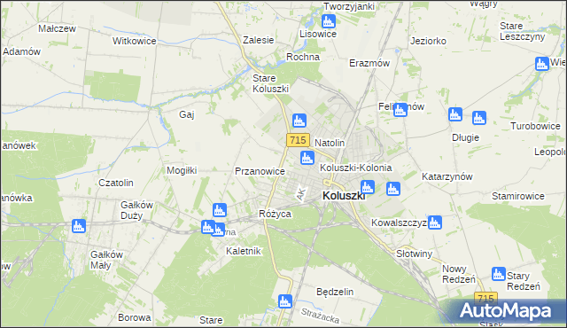 mapa Żakowice gmina Koluszki, Żakowice gmina Koluszki na mapie Targeo