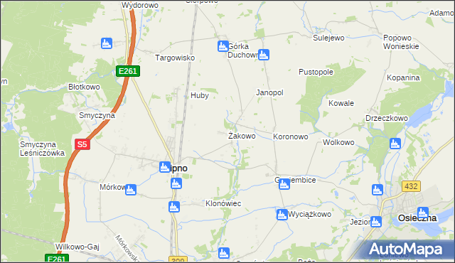 mapa Żakowo gmina Lipno, Żakowo gmina Lipno na mapie Targeo
