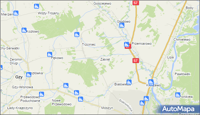 mapa Zakręt gmina Pułtusk, Zakręt gmina Pułtusk na mapie Targeo