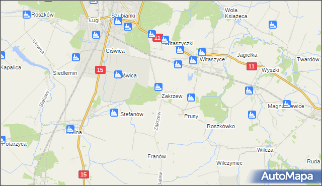 mapa Zakrzew gmina Jarocin, Zakrzew gmina Jarocin na mapie Targeo