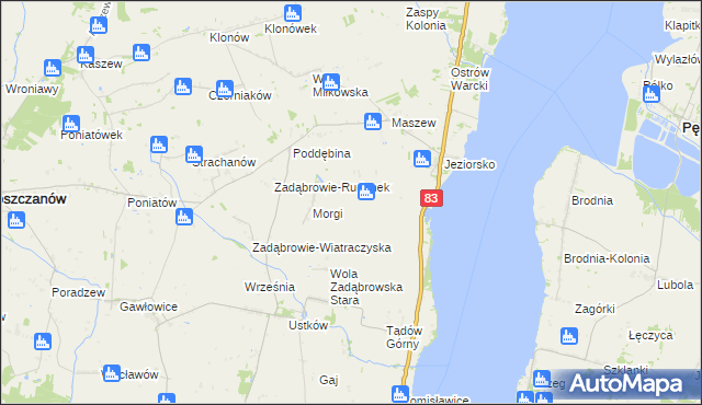 mapa Zakrzew gmina Warta, Zakrzew gmina Warta na mapie Targeo