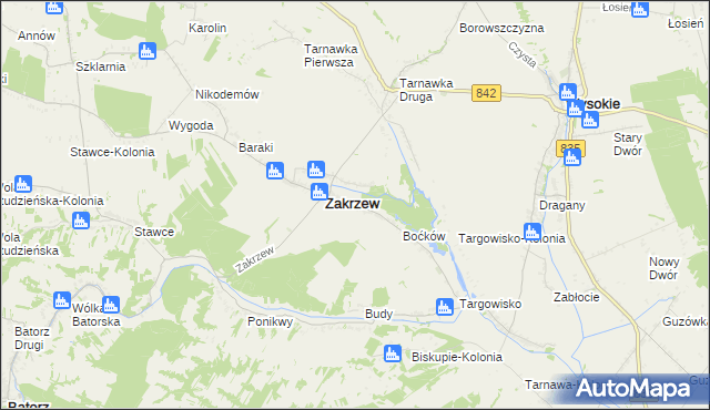 mapa Zakrzew-Kolonia gmina Zakrzew, Zakrzew-Kolonia gmina Zakrzew na mapie Targeo