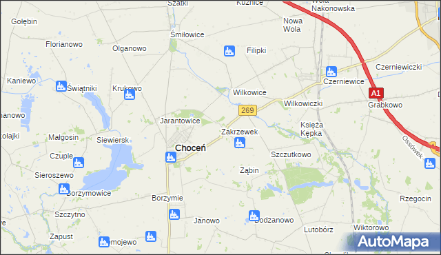 mapa Zakrzewek gmina Choceń, Zakrzewek gmina Choceń na mapie Targeo