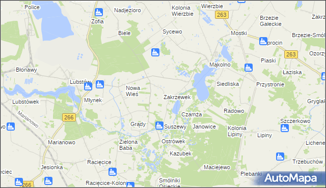 mapa Zakrzewek gmina Sompolno, Zakrzewek gmina Sompolno na mapie Targeo