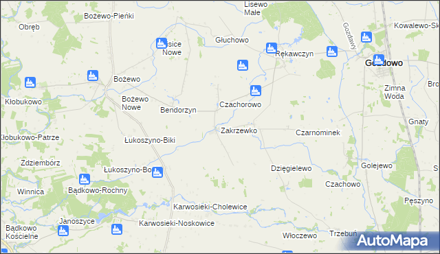 mapa Zakrzewko gmina Gozdowo, Zakrzewko gmina Gozdowo na mapie Targeo