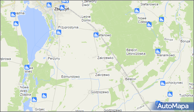 mapa Zakrzewko gmina Zbąszyń, Zakrzewko gmina Zbąszyń na mapie Targeo