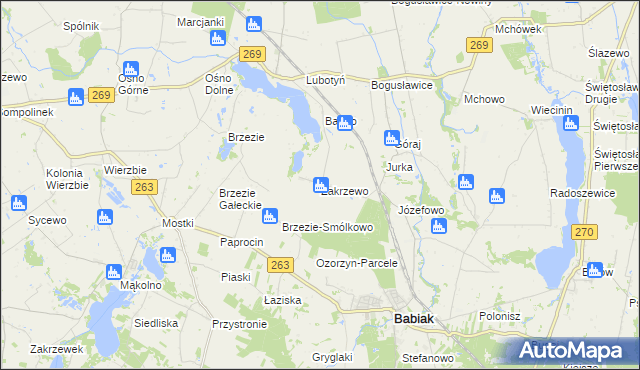 mapa Zakrzewo gmina Babiak, Zakrzewo gmina Babiak na mapie Targeo