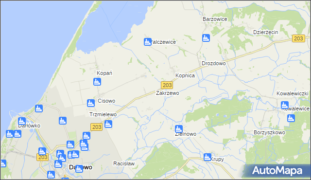 mapa Zakrzewo gmina Darłowo, Zakrzewo gmina Darłowo na mapie Targeo