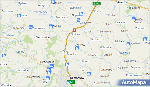 mapa Zakrzów gmina Klimontów, Zakrzów gmina Klimontów na mapie Targeo