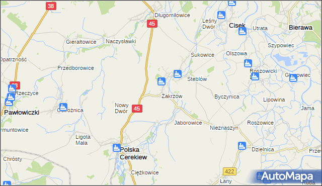 mapa Zakrzów gmina Polska Cerekiew, Zakrzów gmina Polska Cerekiew na mapie Targeo