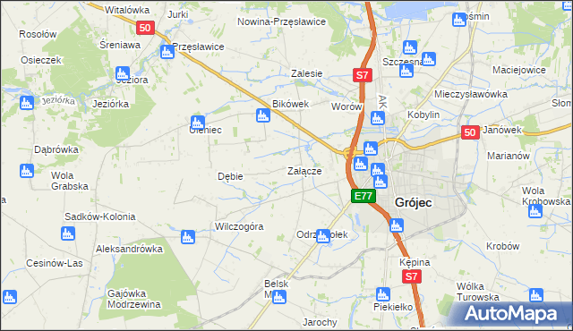 mapa Załącze gmina Grójec, Załącze gmina Grójec na mapie Targeo