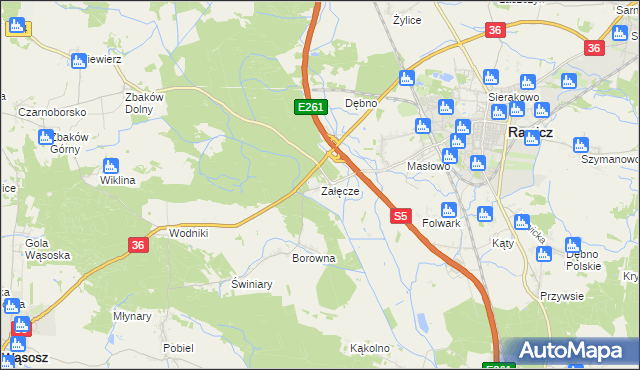 mapa Załęcze gmina Rawicz, Załęcze gmina Rawicz na mapie Targeo