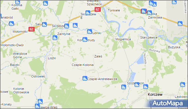 mapa Zaleś gmina Korczew, Zaleś gmina Korczew na mapie Targeo