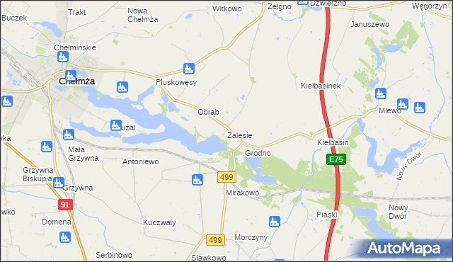 mapa Zalesie gmina Chełmża, Zalesie gmina Chełmża na mapie Targeo