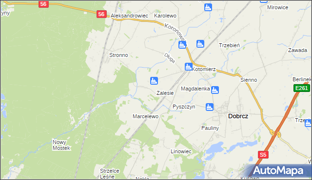 mapa Zalesie gmina Dobrcz, Zalesie gmina Dobrcz na mapie Targeo