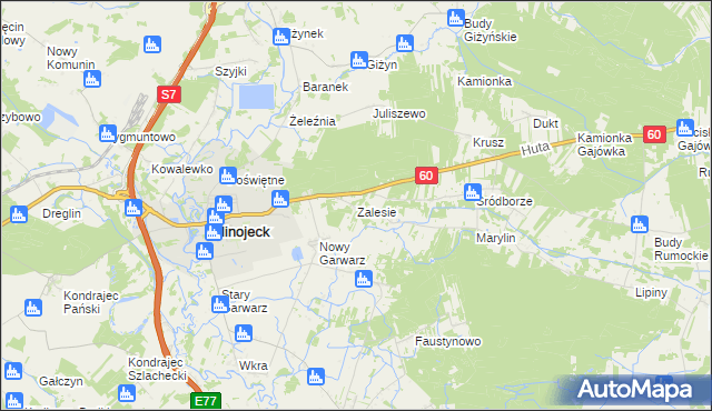 mapa Zalesie gmina Glinojeck, Zalesie gmina Glinojeck na mapie Targeo