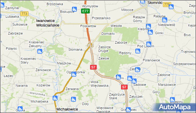 mapa Zalesie gmina Iwanowice, Zalesie gmina Iwanowice na mapie Targeo