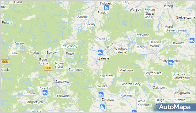mapa Zalesie gmina Kamienica, Zalesie gmina Kamienica na mapie Targeo