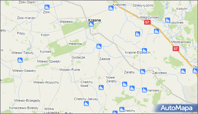 mapa Zalesie gmina Krasne, Zalesie gmina Krasne na mapie Targeo