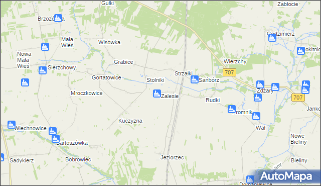 mapa Zalesie gmina Nowe Miasto nad Pilicą, Zalesie gmina Nowe Miasto nad Pilicą na mapie Targeo