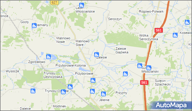 mapa Zalesie gmina Ostrów Mazowiecka, Zalesie gmina Ostrów Mazowiecka na mapie Targeo