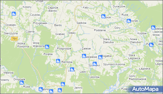 mapa Zalesie gmina Raków, Zalesie gmina Raków na mapie Targeo