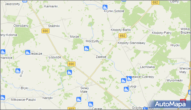 mapa Zalesie gmina Siemiatycze, Zalesie gmina Siemiatycze na mapie Targeo