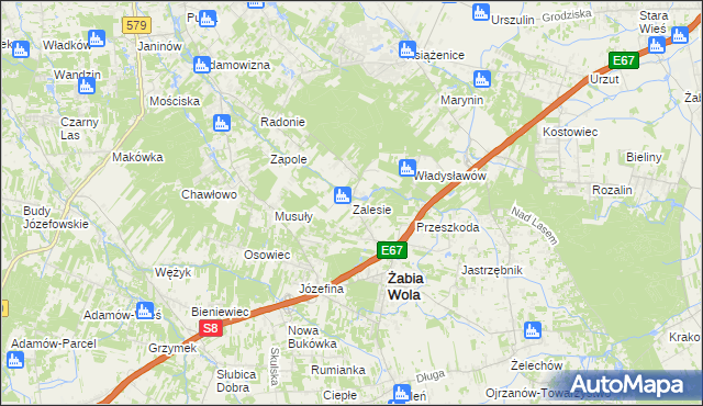 mapa Zalesie gmina Żabia Wola, Zalesie gmina Żabia Wola na mapie Targeo