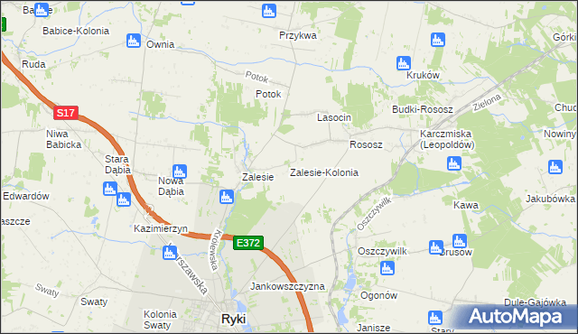 mapa Zalesie-Kolonia gmina Ryki, Zalesie-Kolonia gmina Ryki na mapie Targeo